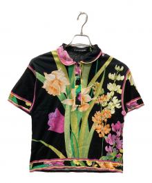 LEONARD FASHION（レオナールファッション）の古着「花柄ポロシャツ」｜ブラック