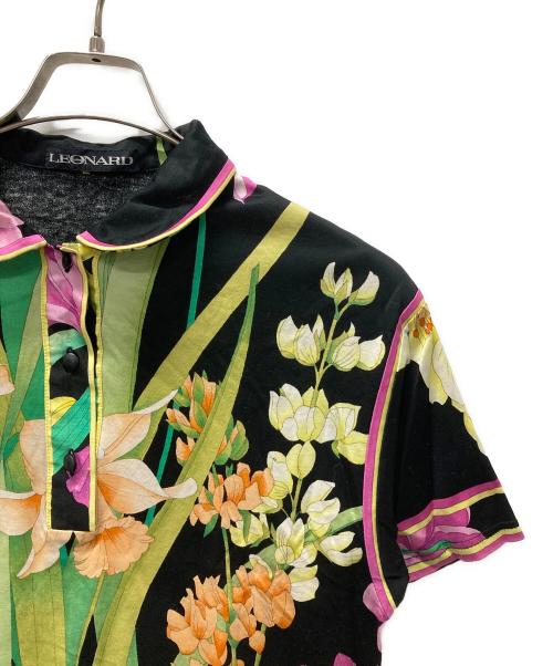LEONARD FASHION（レオナールファッション）LEONARD FASHION (レオナールファッション) 花柄ポロシャツ ブラック サイズ:Mの古着・服飾アイテム