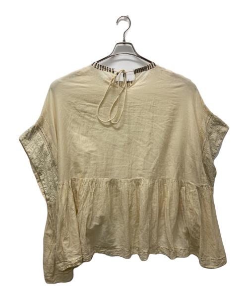 tumugu（ツムグ）tumugu (ツムグ) ステッチワークカディコットン ポンチョブラウス ベージュ サイズ:３８の古着・服飾アイテム