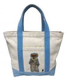 POLO RALPH LAUREN（ポロ・ラルフローレン）の古着「ポロベア キャンバススモールトートバッグ」｜スカイブルー×アイボリー