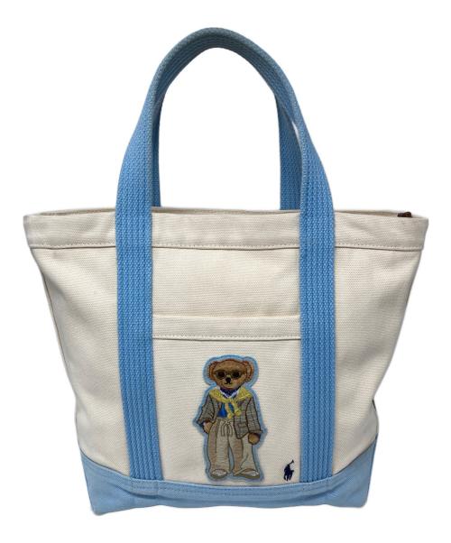 POLO RALPH LAUREN（ポロ・ラルフローレン）POLO RALPH LAUREN (ポロ・ラルフローレン) ポロベア キャンバススモールトートバッグ スカイブルー×アイボリーの古着・服飾アイテム