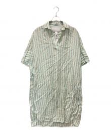 ticca（ティッカ）の古着「リネン スキッパー ロング シャツ ワンピース」｜グリーン