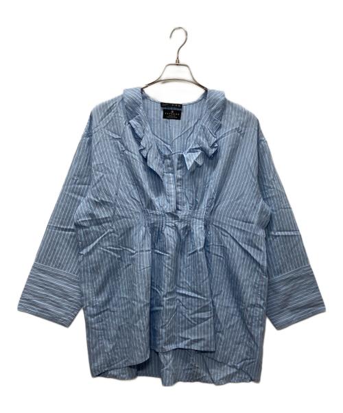 Curensology（カレンソロジー）Curensology (カレンソロジー) ストライプラッフルブラウス スカイブルー サイズ:FREEの古着・服飾アイテム
