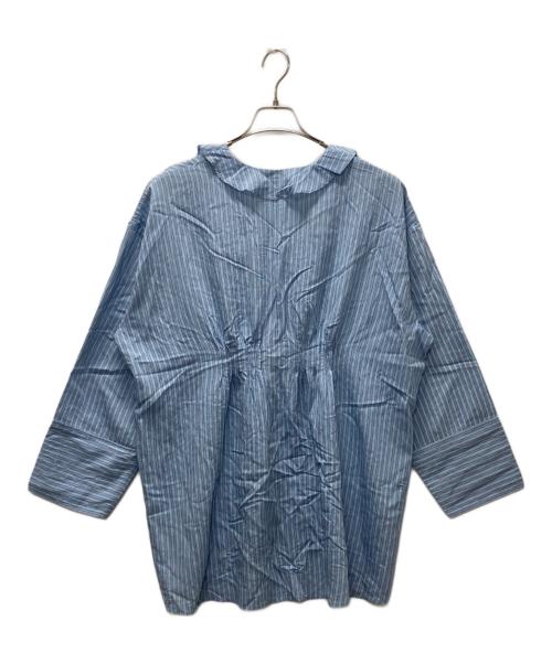 Curensology（カレンソロジー）Curensology (カレンソロジー) ストライプラッフルブラウス スカイブルー サイズ:FREEの古着・服飾アイテム