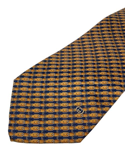 GUCCI（グッチ）GUCCI (グッチ) 総柄ネクタイ ネイビー×ベージュ サイズ:表記無しの古着・服飾アイテム