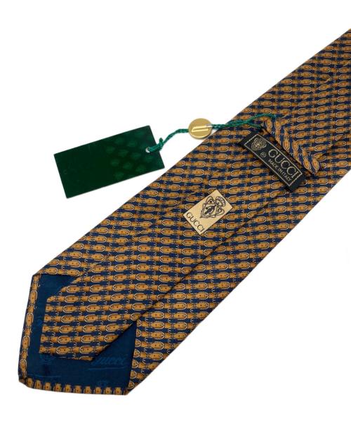 GUCCI（グッチ）GUCCI (グッチ) 総柄ネクタイ ネイビー×ベージュ サイズ:表記無しの古着・服飾アイテム