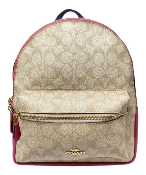 COACH（コーチ）COACH (コーチ) シグネチャーリュック ピンク×ベージュの古着・服飾アイテム
