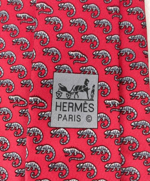 HERMES（エルメス）HERMES (エルメス) カメレオン柄シルクネクタイ ピンク サイズ:-の古着・服飾アイテム
