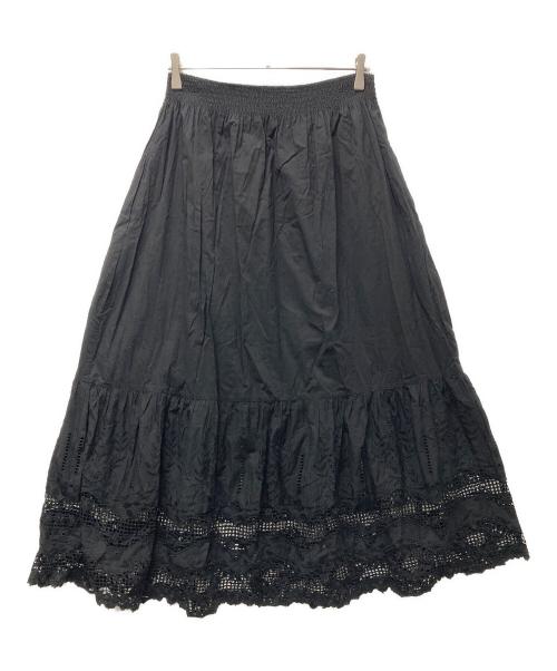 Curensology（カレンソロジー）Curensology (カレンソロジー) シャーリングレースワンピース ロングスカート ブラック サイズ:Fの古着・服飾アイテム