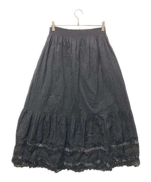 Curensology（カレンソロジー）Curensology (カレンソロジー) シャーリングレースワンピース ロングスカート ブラック サイズ:Fの古着・服飾アイテム