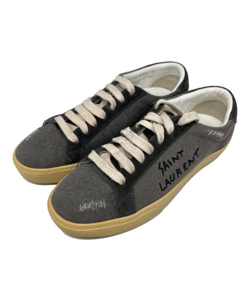 Saint Laurent Paris（サンローランパリ）Saint Laurent Paris (サンローランパリ) COURT CLASSIC IN EMBROIDERED DESTROYED CANVAS グレー サイズ:36の古着・服飾アイテム