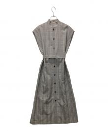 AURALEE（オーラリー）の古着「SUMMER WOOL GLEN CHECK ONE-PIECE/サマーウール グレンチェックワンピース」｜グレー