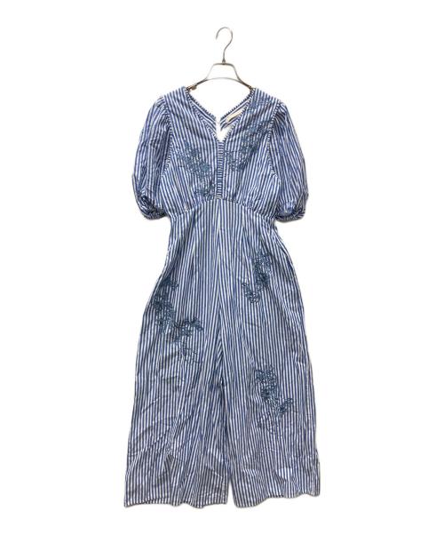 ne quittez pas（ヌキテパ）ne quittez pas (ヌキテパ) Kanako Sato (カナコ サトウ) Cotton Stripe Ivy Flower Embroidery All In One スカイブルー サイズ:Sの古着・服飾アイテム