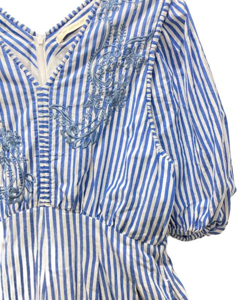 ne quittez pas（ヌキテパ）ne quittez pas (ヌキテパ) Kanako Sato (カナコ サトウ) Cotton Stripe Ivy Flower Embroidery All In One スカイブルー サイズ:Sの古着・服飾アイテム