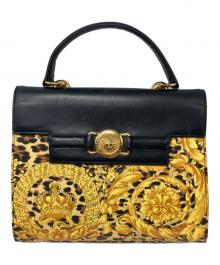 GIANNI VERSACE（ジャンニ・ヴェルサーチ）の古着「太陽神 レオパード＆バロック柄ハンドバッグ」｜イエロー×ブラック