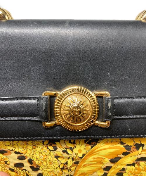 GIANNI VERSACE（ジャンニ・ヴェルサーチ）GIANNI VERSACE (ジャンニ・ヴェルサーチ) 太陽神 レオパード＆バロック柄ハンドバッグ イエロー×ブラックの古着・服飾アイテム