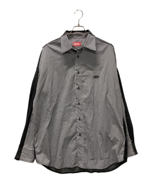 DIESEL（ディーゼル）DIESEL (ディーゼル) S-WARH-STRIPE/デニム切替ストライプシャツ グレー サイズ:50の古着・服飾アイテム