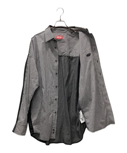 DIESEL（ディーゼル）DIESEL (ディーゼル) S-WARH-STRIPE/デニム切替ストライプシャツ グレー サイズ:50の古着・服飾アイテム