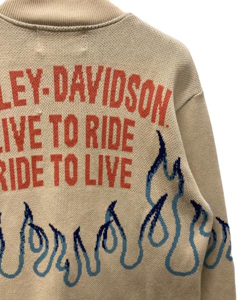 HARLEY-DAVIDSON（ハーレーダビッドソン）HARLEY-DAVIDSON (ハーレーダビッドソン) ファイヤーフレームニットブルゾン ベージュ サイズ:Mの古着・服飾アイテム
