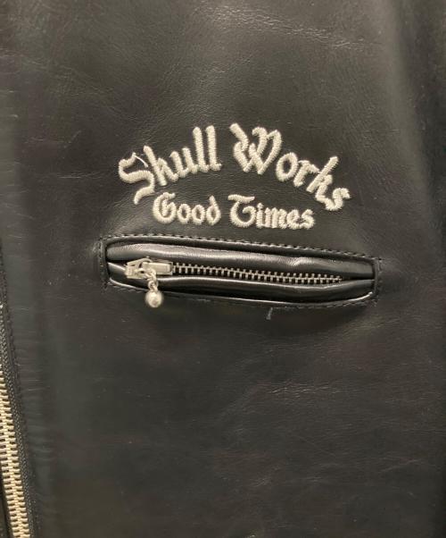 SKULL WORKS（スカルワークス）SKULL WORKS (スカルワークス) スカル刺繍シングルライダースジャケット ブラック サイズ:Lの古着・服飾アイテム