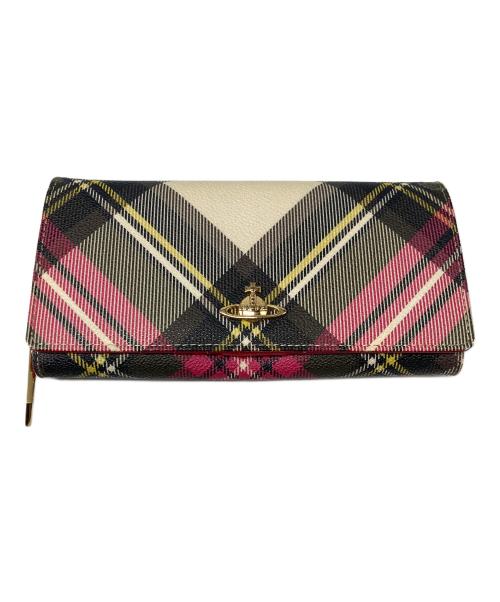 Vivienne Westwood（ヴィヴィアンウエストウッド）Vivienne Westwood (ヴィヴィアンウエストウッド) タータンチェック柄長財布 ピンク×アイボリーの古着・服飾アイテム