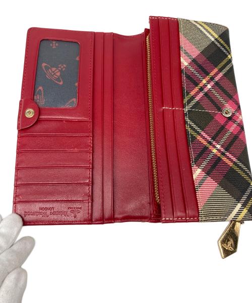 Vivienne Westwood（ヴィヴィアンウエストウッド）Vivienne Westwood (ヴィヴィアンウエストウッド) タータンチェック柄長財布 ピンク×アイボリーの古着・服飾アイテム