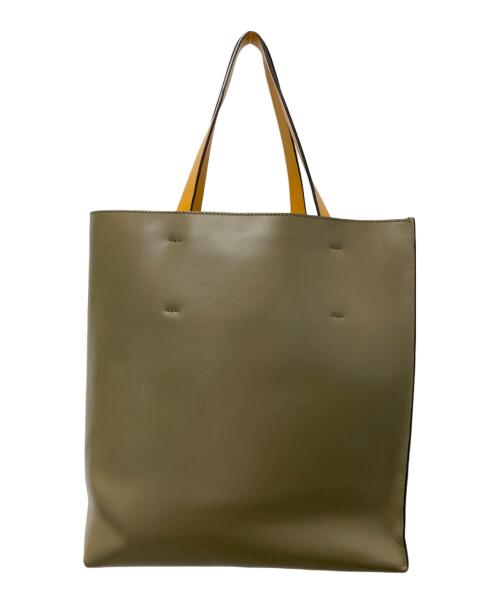 MARNI（マルニ）MARNI (マルニ) MUSEO TOTE BAG/ミュゼオ レザートートバッグ ベージュ×カーキの古着・服飾アイテム