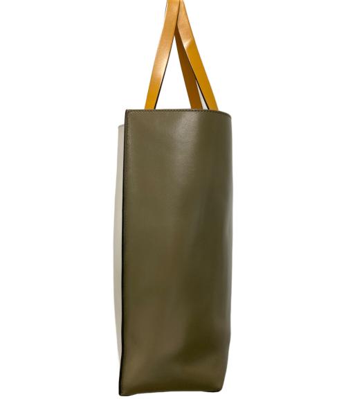 MARNI（マルニ）MARNI (マルニ) MUSEO TOTE BAG/ミュゼオ レザートートバッグ ベージュ×カーキの古着・服飾アイテム