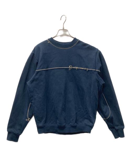 jacquemus（ジャックムス）jacquemus (ジャックムス) Fio Blue Embroidered Logo Sweatshirt/ロゴ刺繍クルーネックスウェット ネイビー サイズ:Sの古着・服飾アイテム