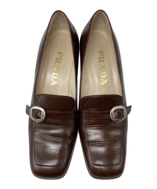 PRADA（プラダ）PRADA (プラダ) スクエアトゥヒールローファー ブラウン サイズ:35の古着・服飾アイテム