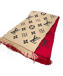 LOUIS VUITTON（ルイ ヴィトン）の古着「エシャルプ・ロゴマニア デュオ マフラー」｜ベージュ×レッド