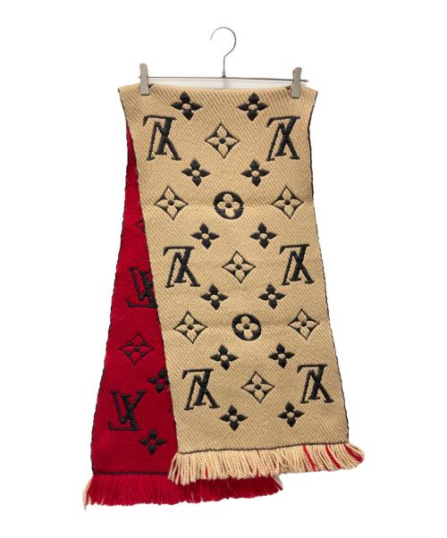 LOUIS VUITTON（ルイ ヴィトン）LOUIS VUITTON (ルイ ヴィトン) エシャルプ・ロゴマニア デュオ マフラー ベージュ×レッドの古着・服飾アイテム