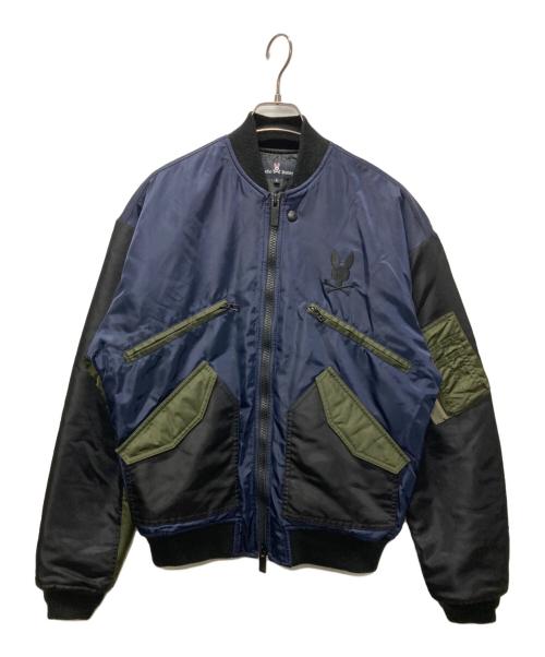 Psycho Bunny（サイコ バニー）Psycho Bunny (サイコ バニー) バイカラーMA-1ジャケット ネイビー×ブラック×カーキ サイズ:Sの古着・服飾アイテム