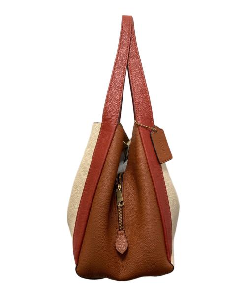 COACH（コーチ）COACH (コーチ) ハドリーホーボーカラーブロックトートバッグ ベージュ×ブラウンの古着・服飾アイテム