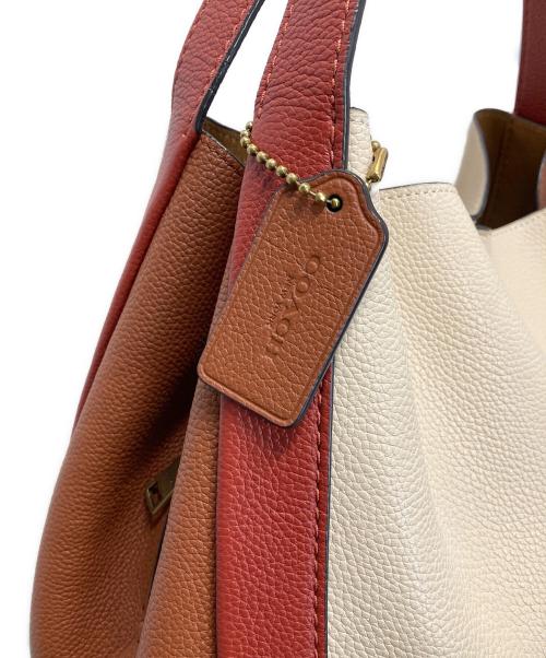 COACH（コーチ）COACH (コーチ) ハドリーホーボーカラーブロックトートバッグ ベージュ×ブラウンの古着・服飾アイテム