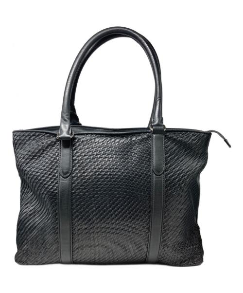 ERMENEGILDO ZEGNA（エルメネジルド・ゼニア）Ermenegildo Zegna (エルメネジルド・ゼニア) レザー編み込みトートバッグ ブラックの古着・服飾アイテム