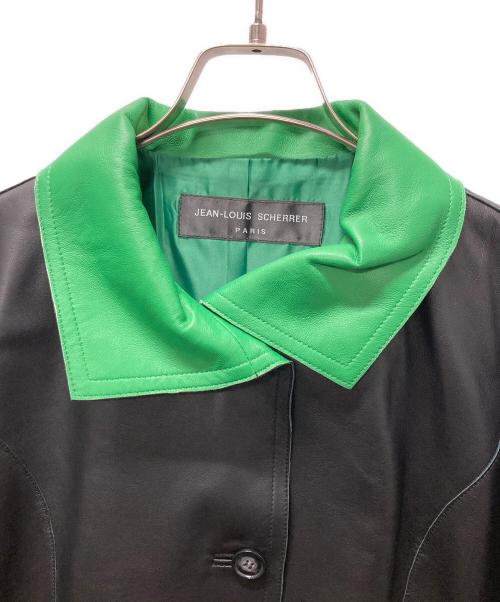 JEAN LOUIS SCHERRER（ジャンルイ シェレル）JEAN LOUIS SCHERRER (ジャンルイ シェレル) ラムレザーコート ブラック×グリーン サイズ:Fの古着・服飾アイテム