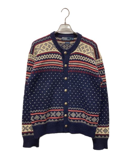 POLO RALPH LAUREN（ポロ・ラルフローレン）POLO RALPH LAUREN (ポロ・ラルフローレン) ノルディック柄丸首カーディガン ネイビー×ベージュ サイズ:ＸＬの古着・服飾アイテム