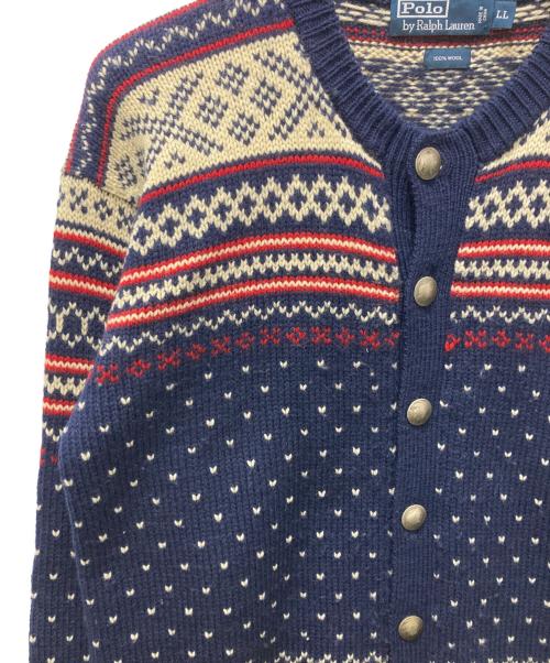POLO RALPH LAUREN（ポロ・ラルフローレン）POLO RALPH LAUREN (ポロ・ラルフローレン) ノルディック柄丸首カーディガン ネイビー×ベージュ サイズ:ＸＬの古着・服飾アイテム
