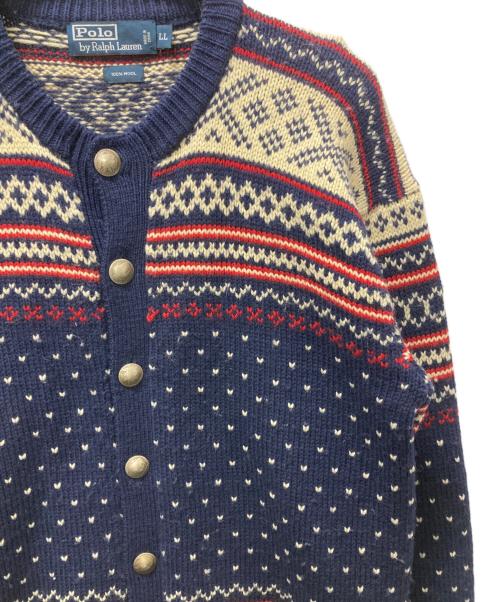 POLO RALPH LAUREN（ポロ・ラルフローレン）POLO RALPH LAUREN (ポロ・ラルフローレン) ノルディック柄丸首カーディガン ネイビー×ベージュ サイズ:ＸＬの古着・服飾アイテム