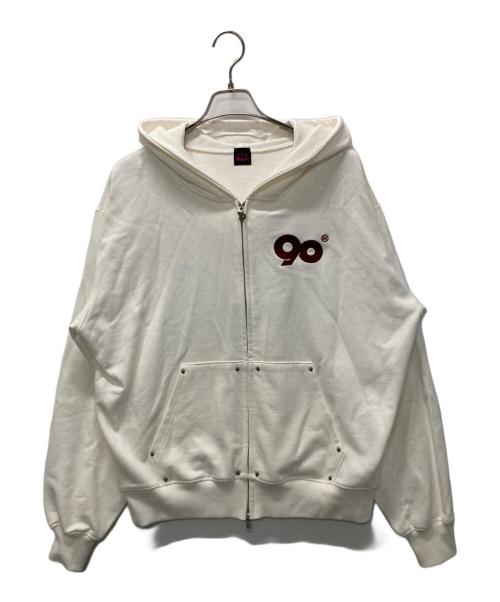 9090（9090）9090 (9090) 90 Logo Glitter Light Zip Hoodie ホワイト サイズ:Lの古着・服飾アイテム