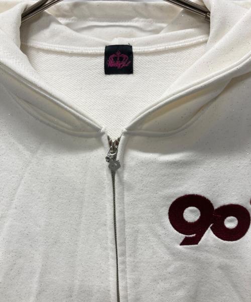 9090（9090）9090 (9090) 90 Logo Glitter Light Zip Hoodie ホワイト サイズ:Lの古着・服飾アイテム