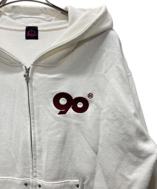 9090（9090）9090 (9090) 90 Logo Glitter Light Zip Hoodie ホワイト サイズ:Lの古着・服飾アイテム