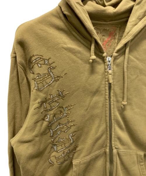 Ed Hardy（エド ハーディー）ED HARDY (エド ハーディー) スカルビジュージップパーカー カーキ サイズ:Mの古着・服飾アイテム