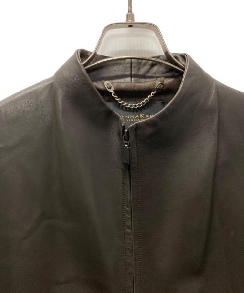 DONNA KARAN SIGNATURE（ダナキャランシグネイチャー）DONNA KARAN SIGNATURE (ダナキャランシグネイチャー) スタンドカラーレザージャケット ブラウン サイズ:Mの古着・服飾アイテム