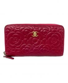 CHANEL（シャネル）の古着「型押しラウンドジップ長財布」｜ピンク