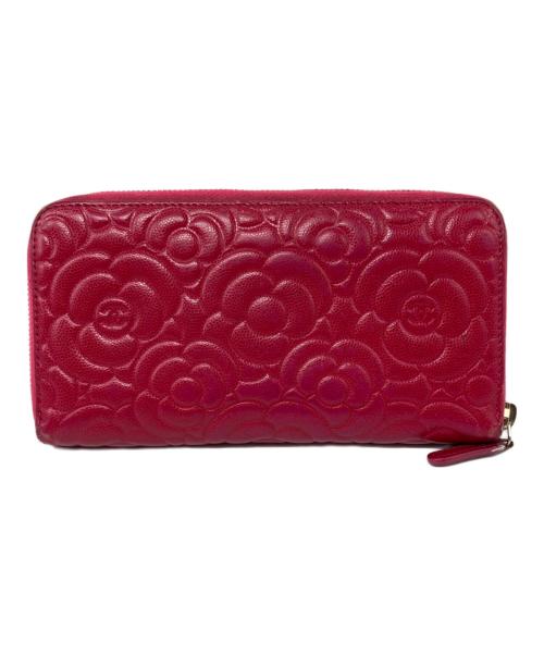 CHANEL（シャネル）CHANEL (シャネル) 型押しラウンドジップ長財布 ピンクの古着・服飾アイテム