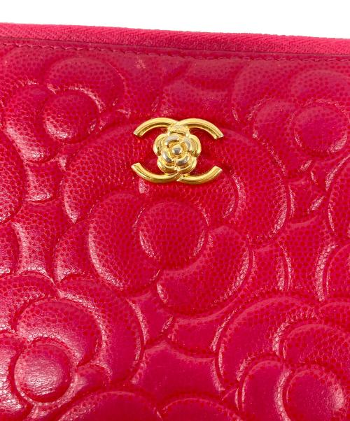 CHANEL（シャネル）CHANEL (シャネル) 型押しラウンドジップ長財布 ピンクの古着・服飾アイテム