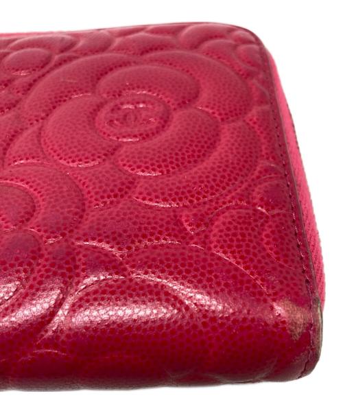 CHANEL（シャネル）CHANEL (シャネル) 型押しラウンドジップ長財布 ピンクの古着・服飾アイテム