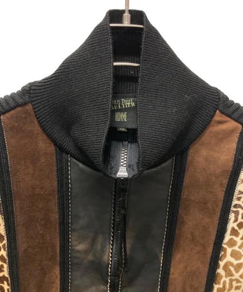 Jean Paul Gaultier homme（ジャンポールゴルチェオム）Jean Paul GAULTIER HOMME (ジャンポールゴルチェオム) レザー切替ハーフジップニット ブラック サイズ:48の古着・服飾アイテム